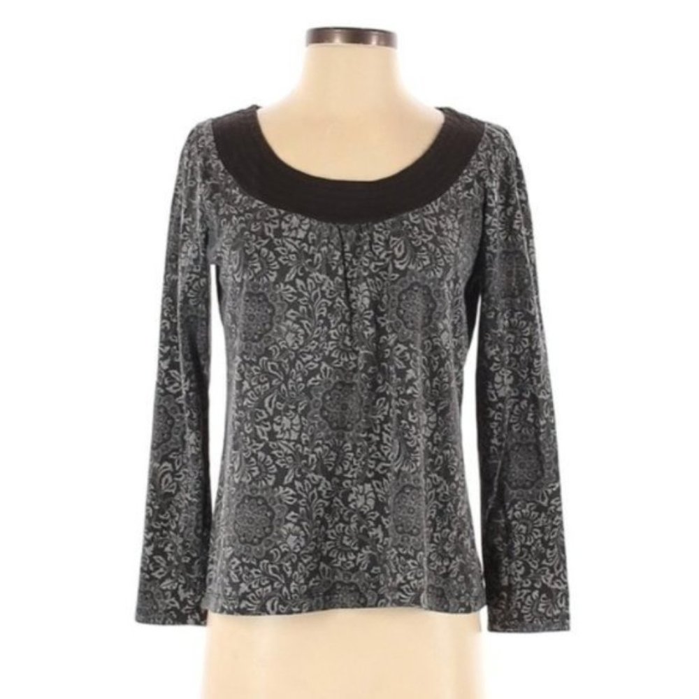 Carolyn Taylor Women's Size Small 3/4 Sleeve Top Blouse Black + Grey + Gray